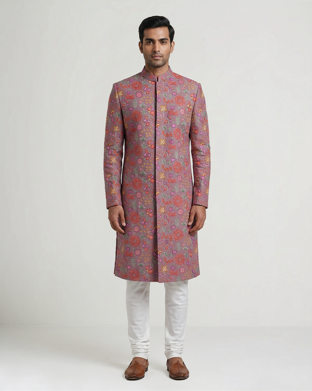 Pink Handwoven Chanderi Cotton Embroidered Sherwani