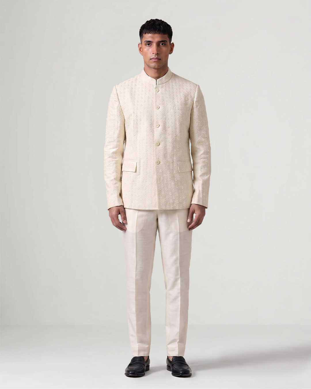 Off White Hand Embroidered Chikankari Bandhgala