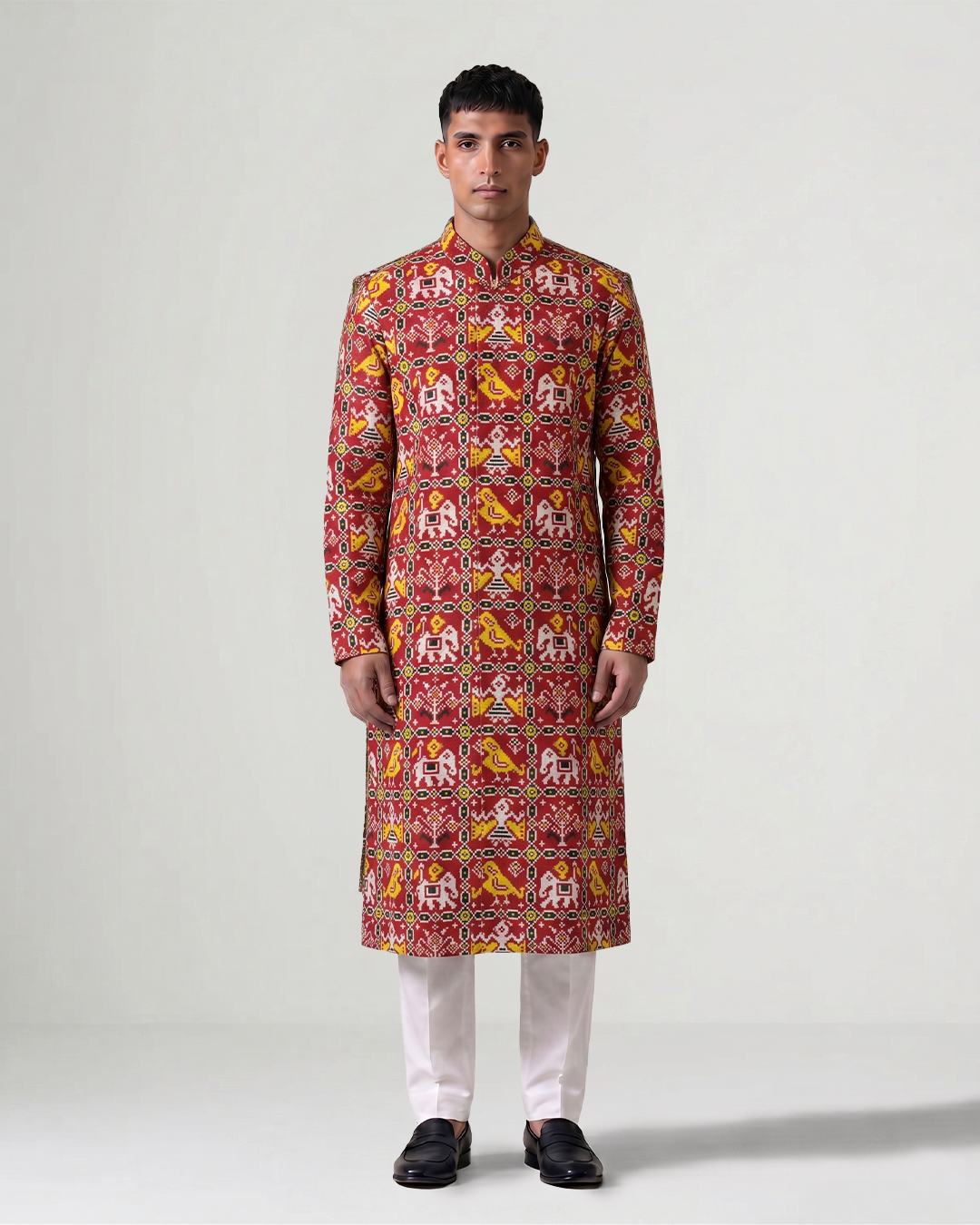 Red Handwoven Patan Patola Sherwani