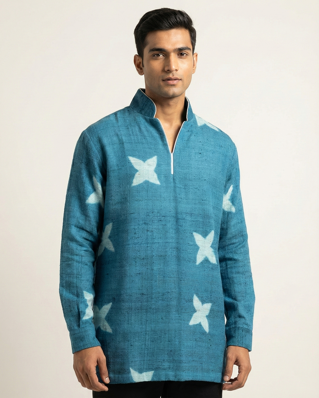 Teal Handwoven Muga Silk Short Kurta