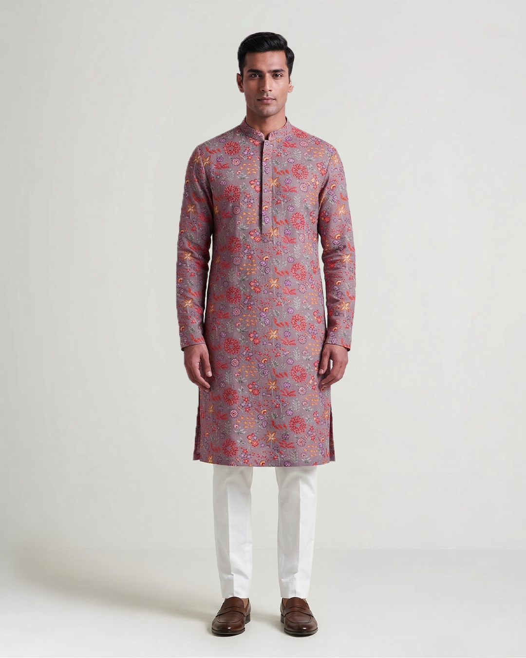 Pink Handwoven Chanderi Cotton Embroidered Kurta