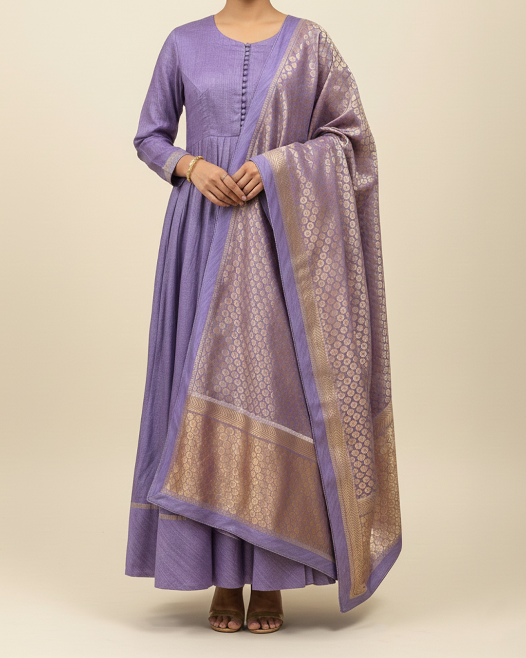 Mauve Handwoven Tussar Kota Anarkali