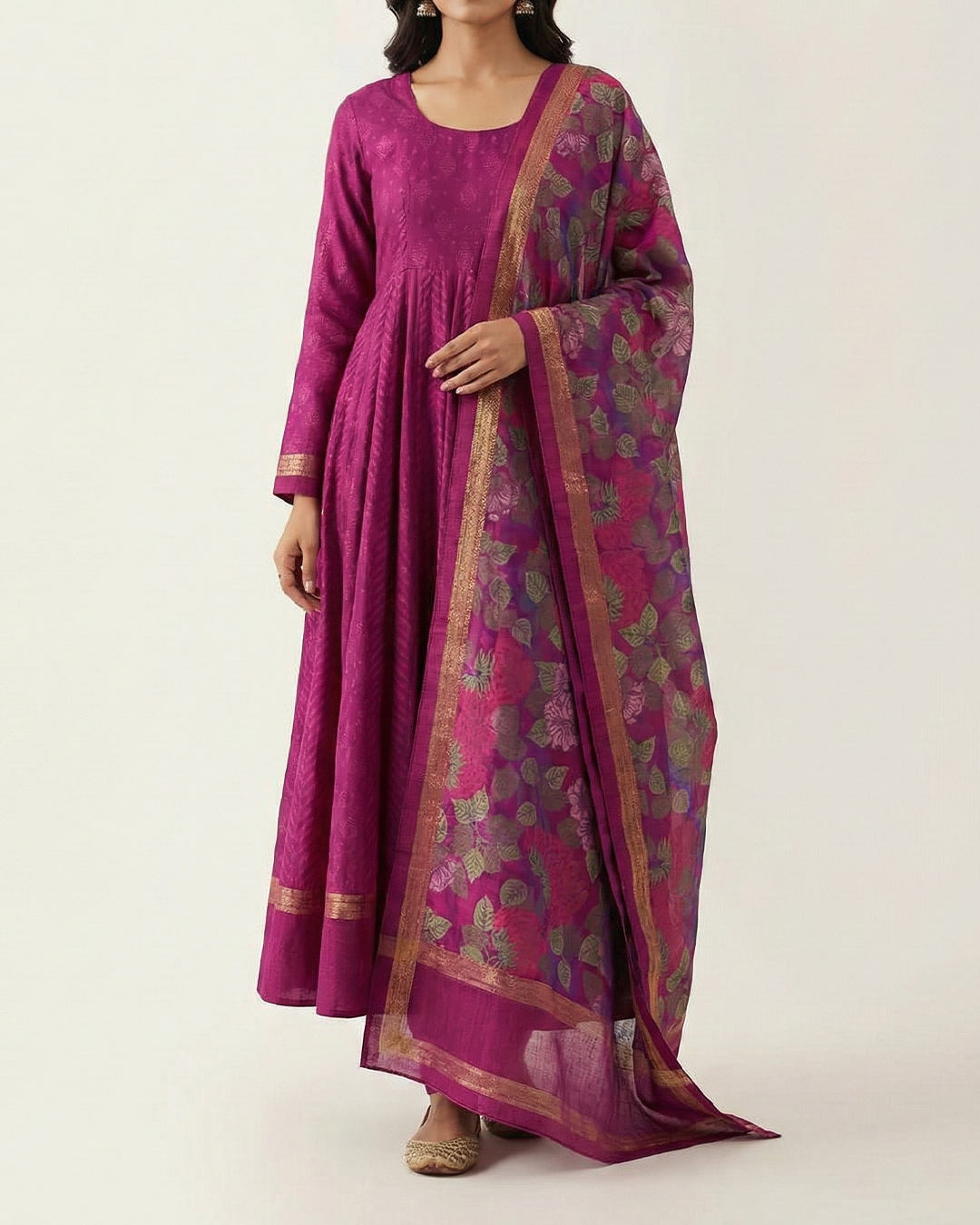 Purple Handwoven Banaras Cotton Silk Anarkali