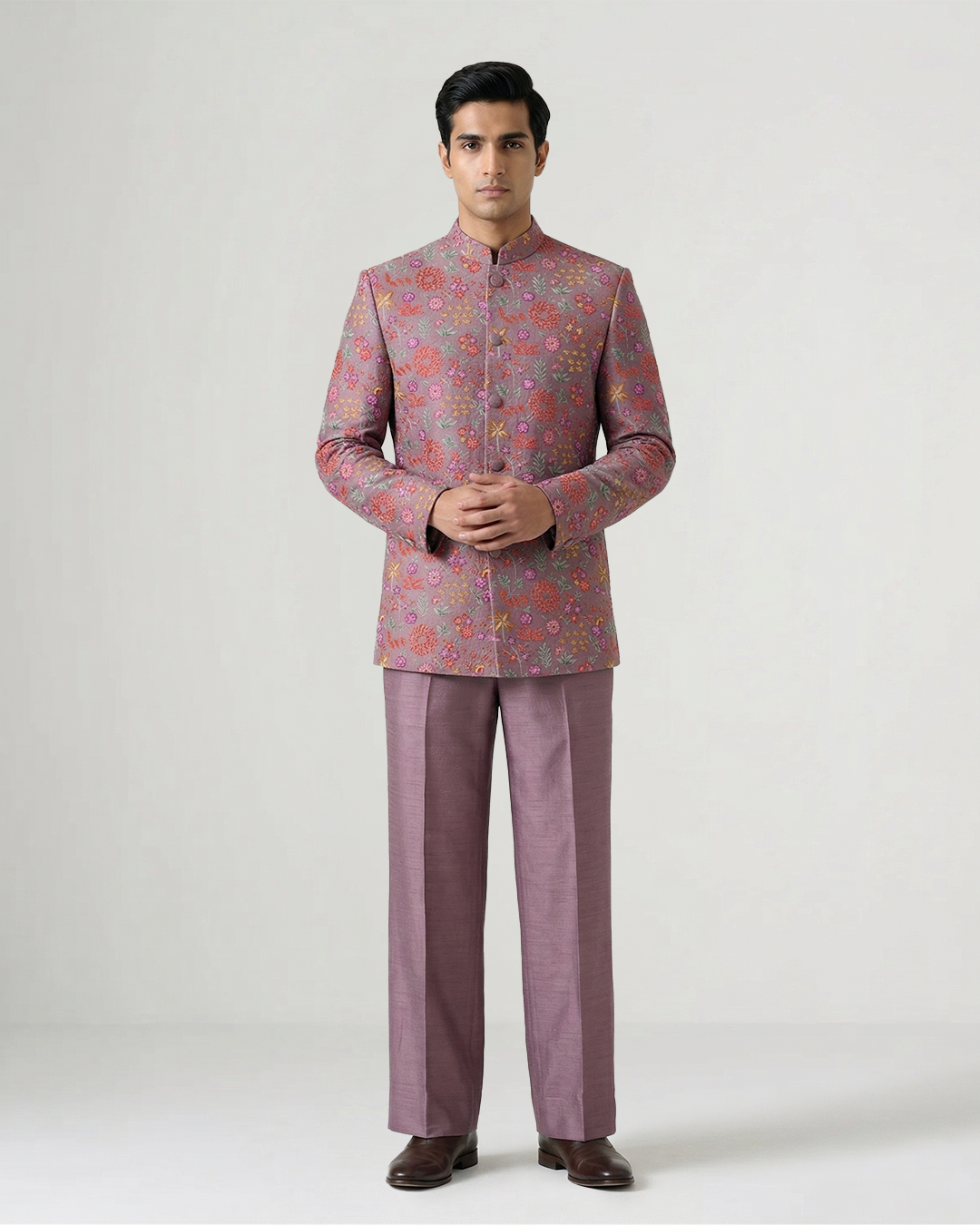 Pink Handwoven Chanderi Cotton Embroidered Bandhgala
