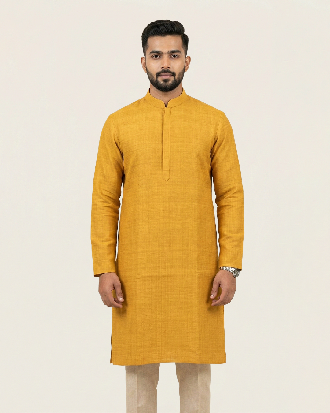 Mustard Handwoven Matka Silk Kurta