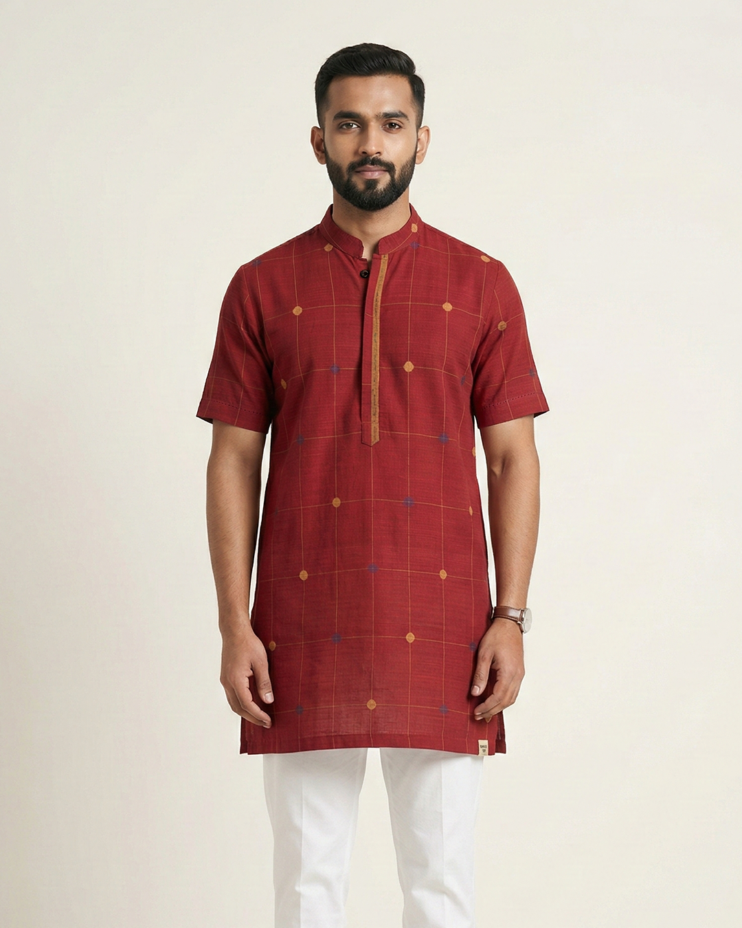 Red Handwoven Khadi Short Kurta