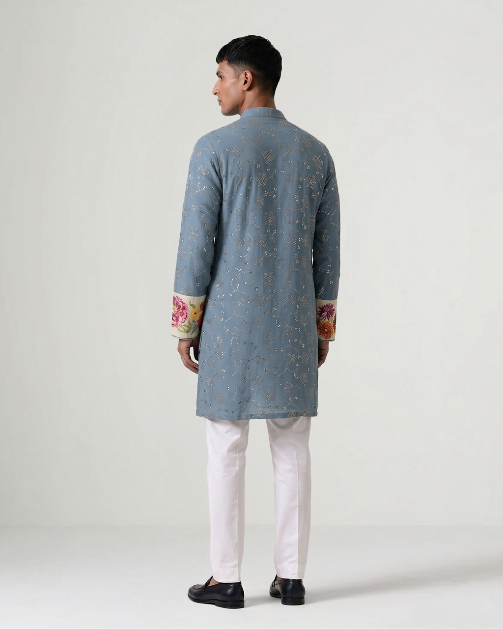Blue Hand-Embroidered Badla Chiffon Kurta