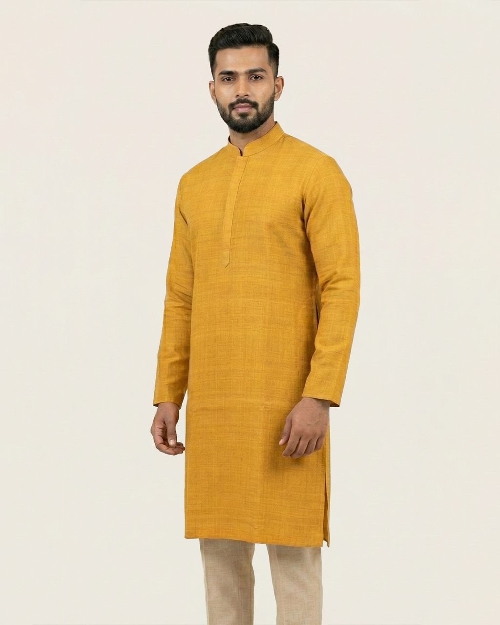Mustard Handwoven Matka Silk Kurta