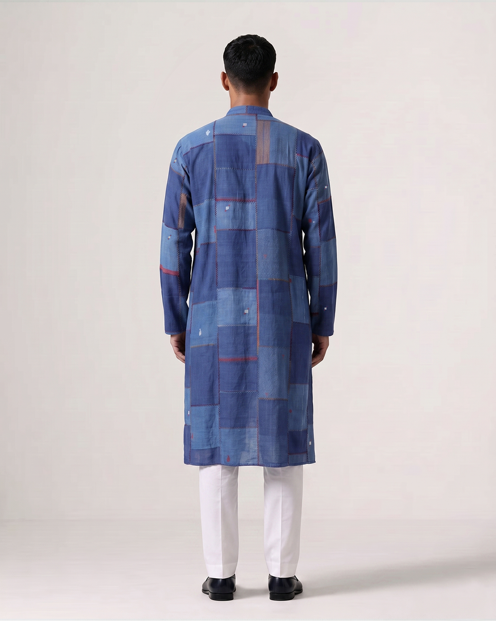 Blue Handwoven Cotton Patchwork Kurta