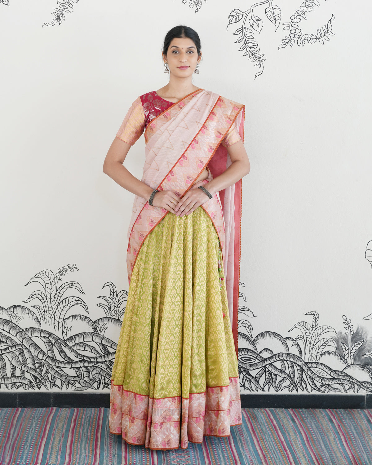 Green Handwoven Kota Jamdani Lehenga