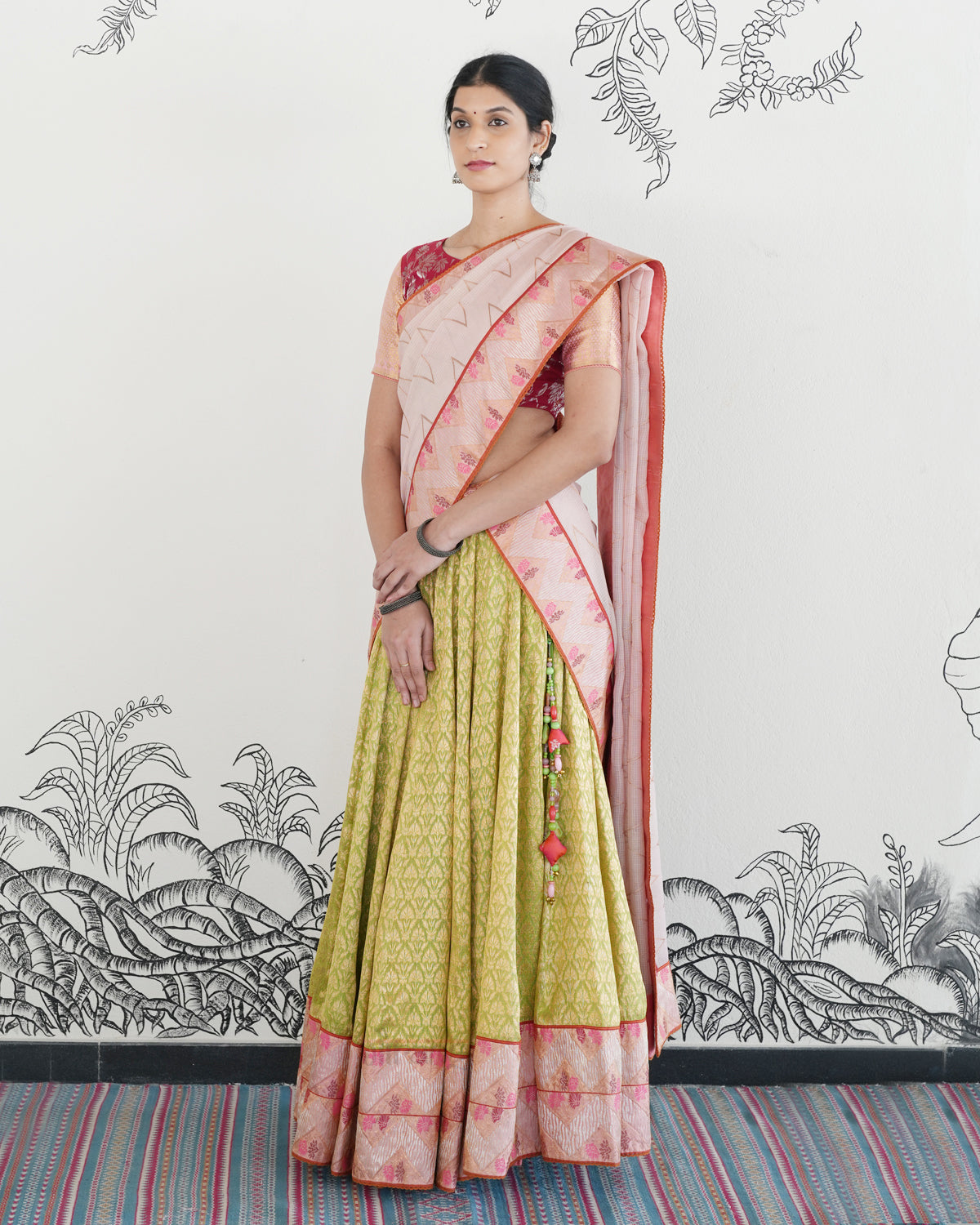 Green Handwoven Kota Jamdani Lehenga