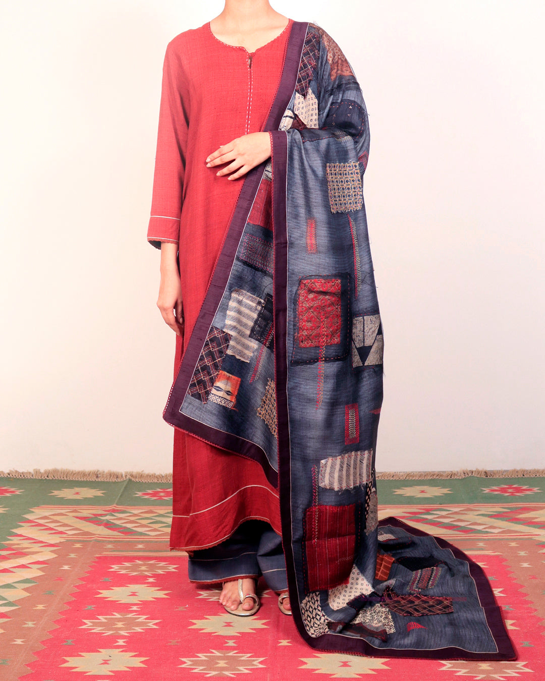 Red Embroidered Kurta Set