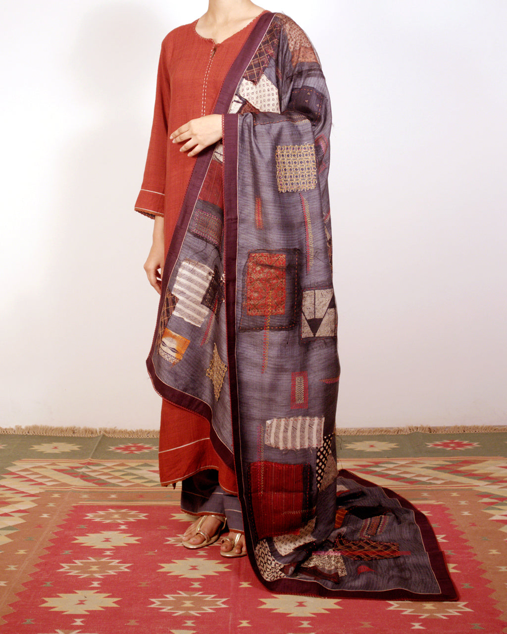 Red Embroidered Kurta Set