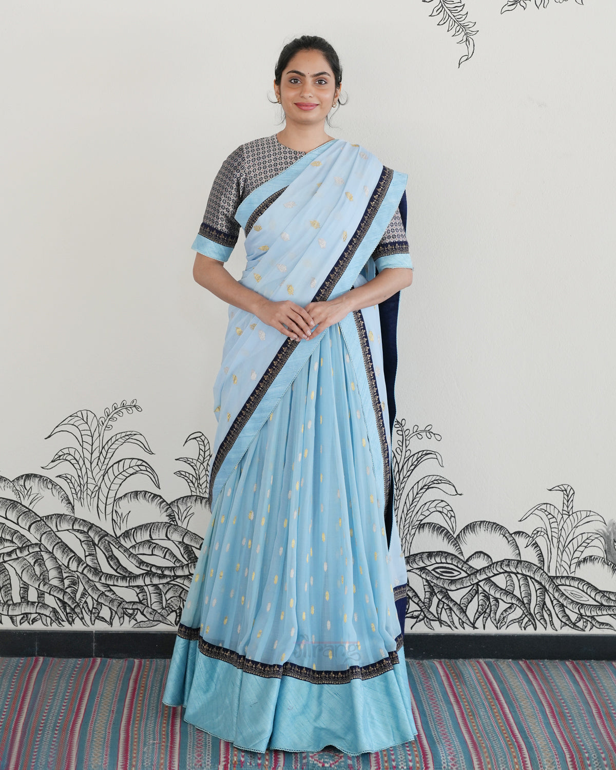 Blue Handwoven Banarasi Silk Georgette Lehenga