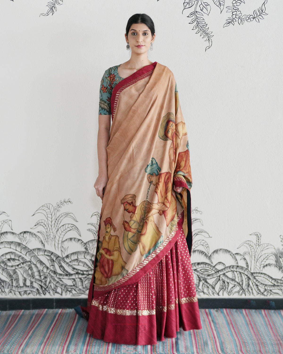 Red Handwoven Banaras Chanderi Cotton Lehenga