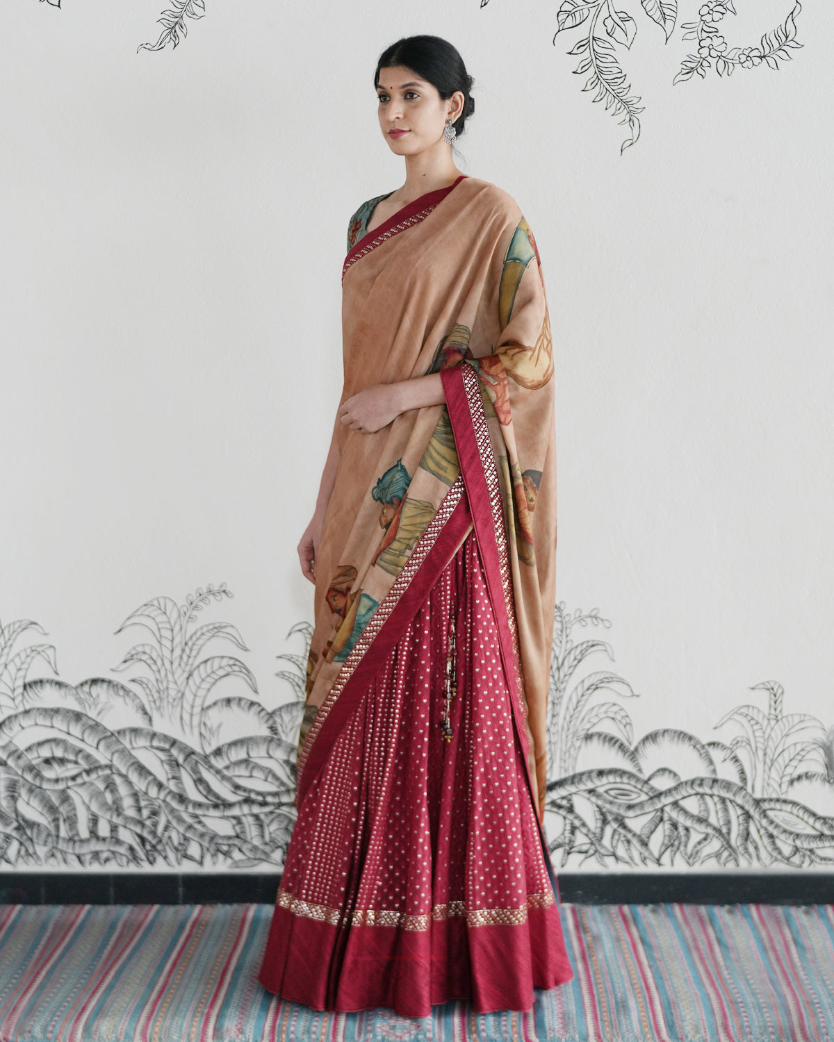 Red Handwoven Banaras Chanderi Cotton Lehenga