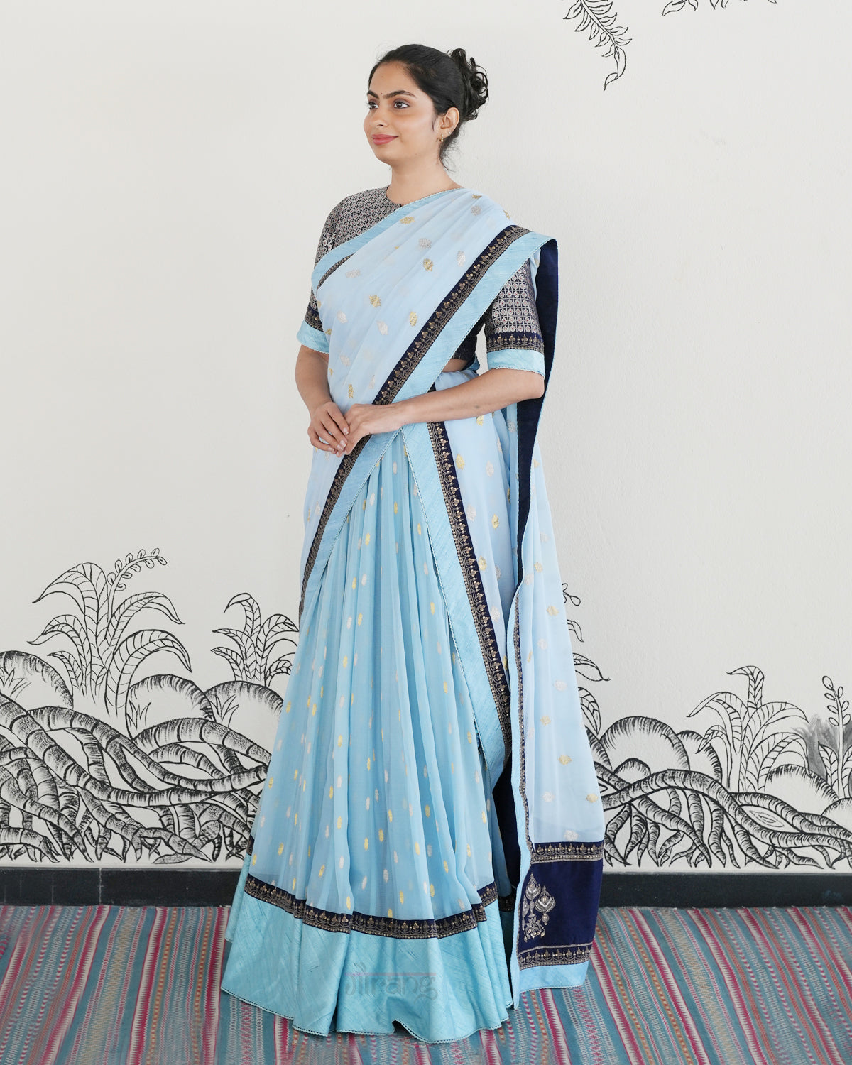 Blue Handwoven Banarasi Silk Georgette Lehenga