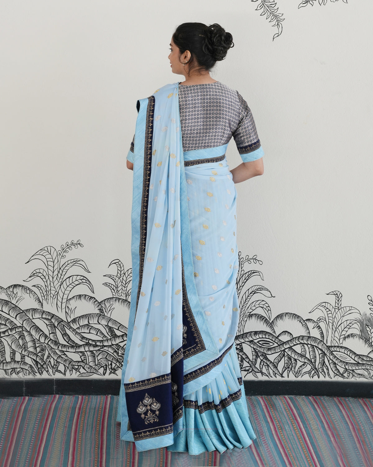 Blue Handwoven Banarasi Silk Georgette Lehenga
