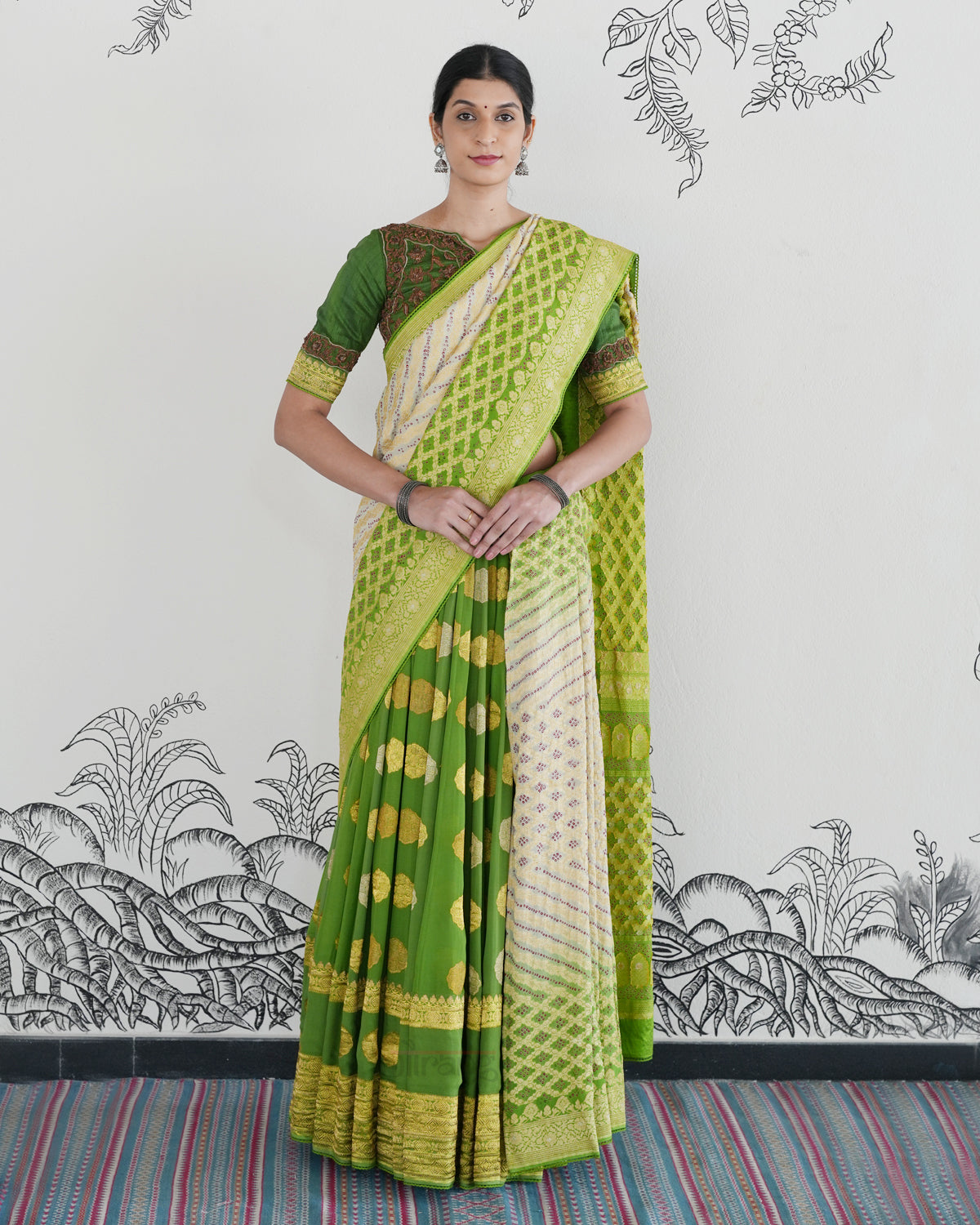 Green Handwoven Banaras Georgette Lehenga