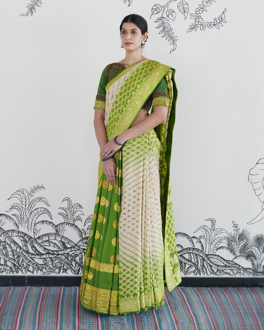 Green Handwoven Banaras Georgette Lehenga
