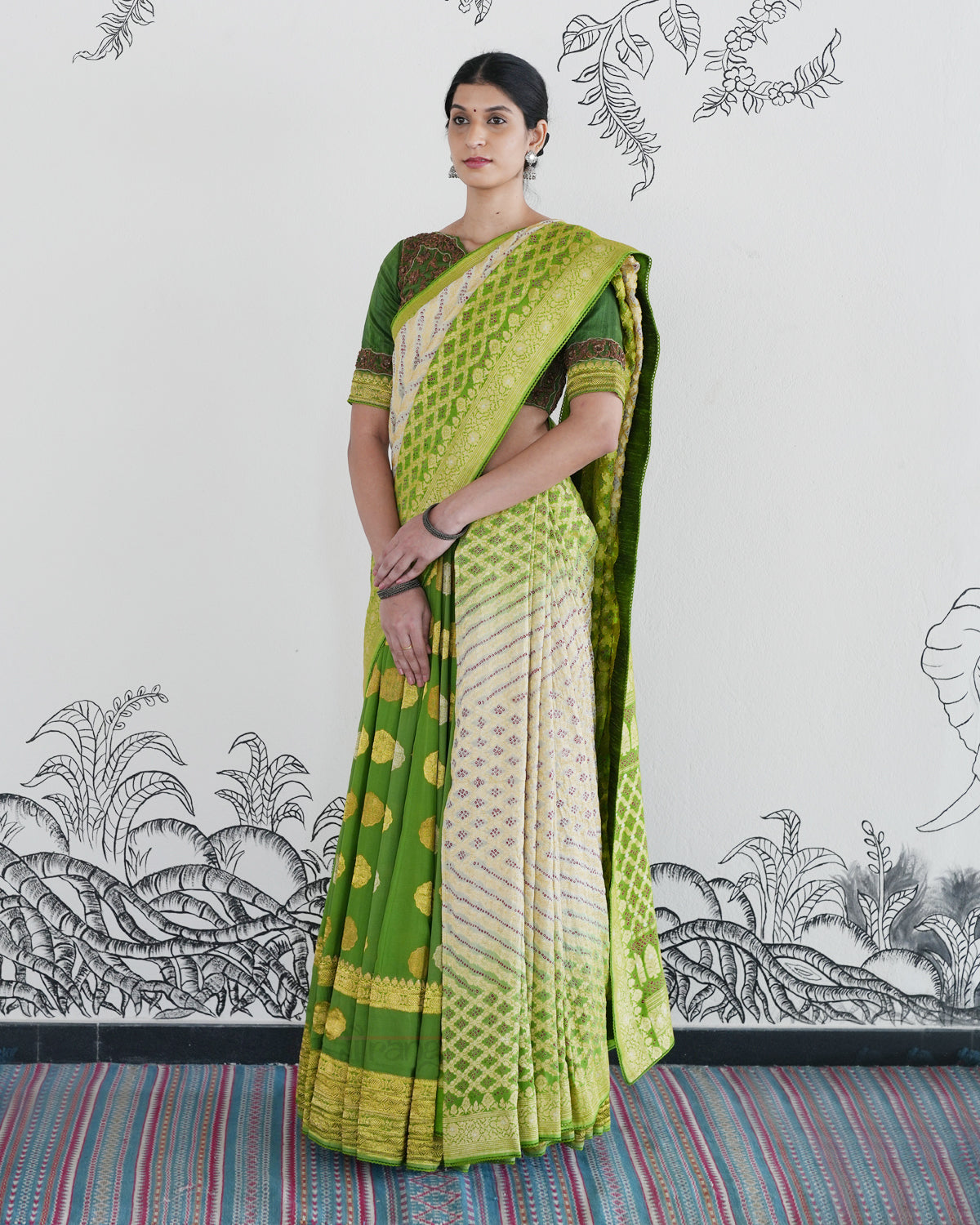 Green Handwoven Banaras Georgette Lehenga