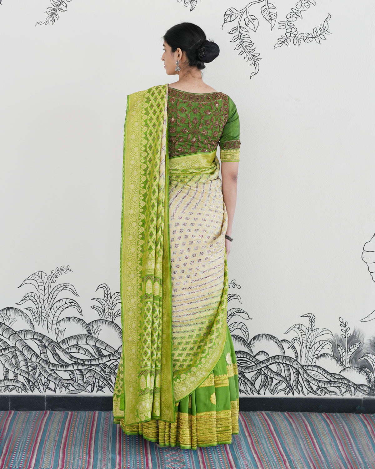 Green Handwoven Banaras Georgette Lehenga