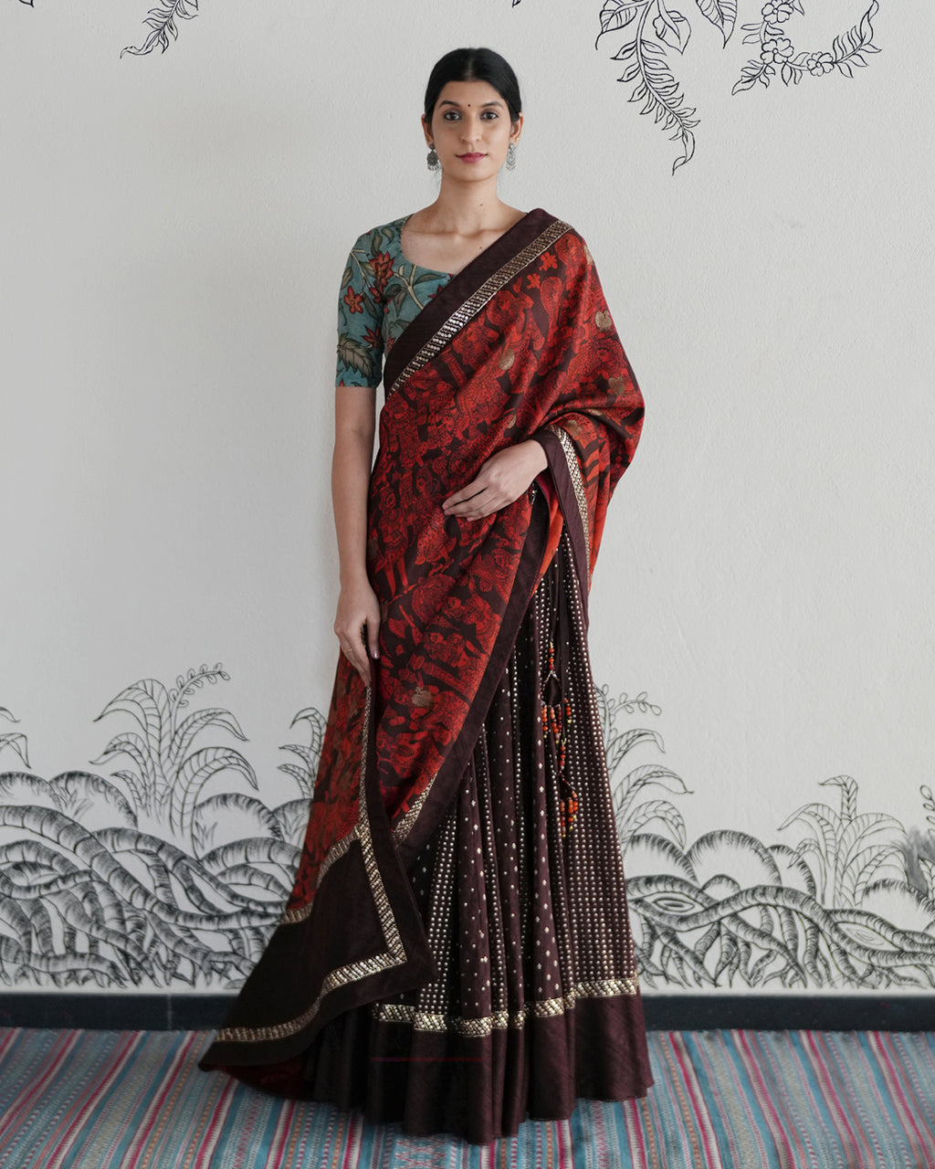 Brown Handwoven Banaras Chanderi Cotton Lehenga