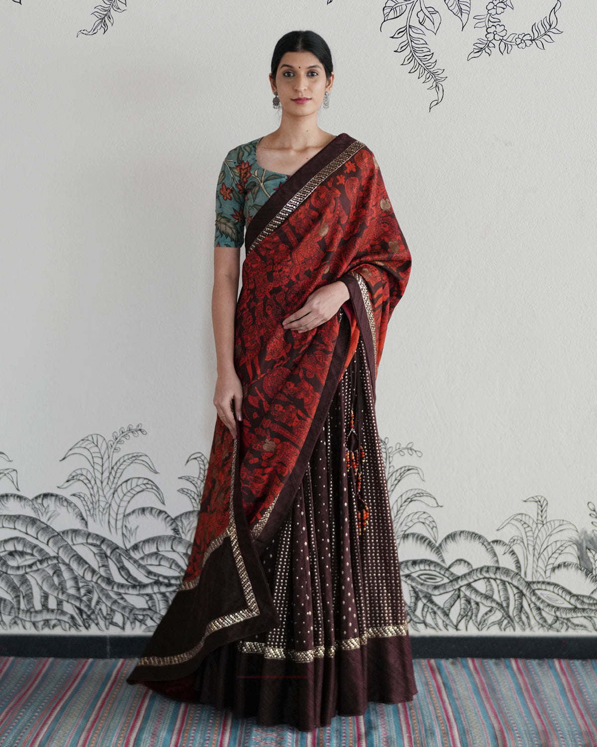Brown Handwoven Banaras Chanderi Cotton Lehenga