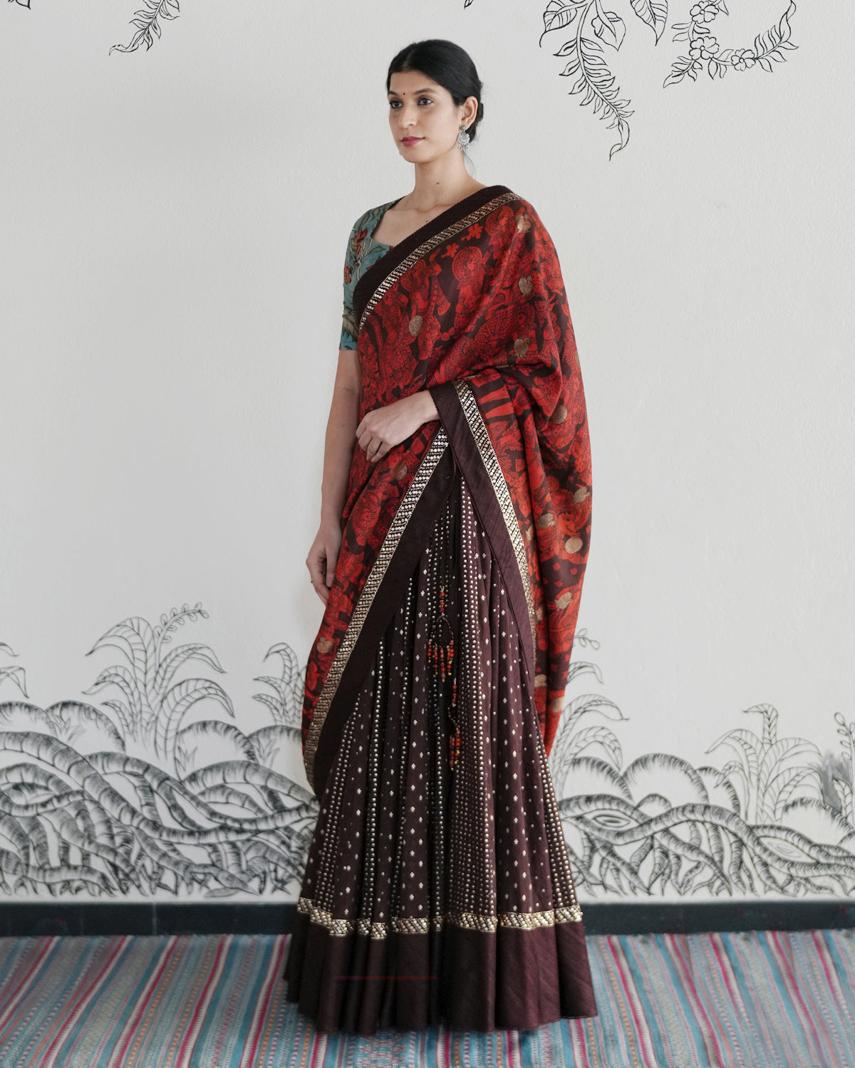 Brown Handwoven Banaras Chanderi Cotton Lehenga