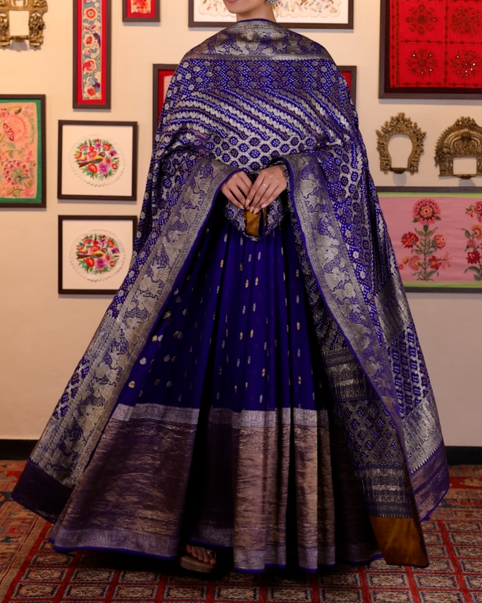Blue Handwoven Chiffon Kanjeevaram Anarkali