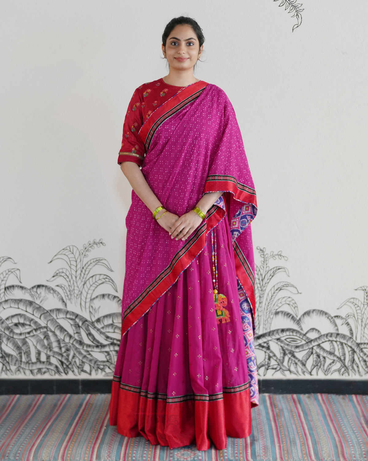 Pink Handwoven Cotton Embroidered Lehenga