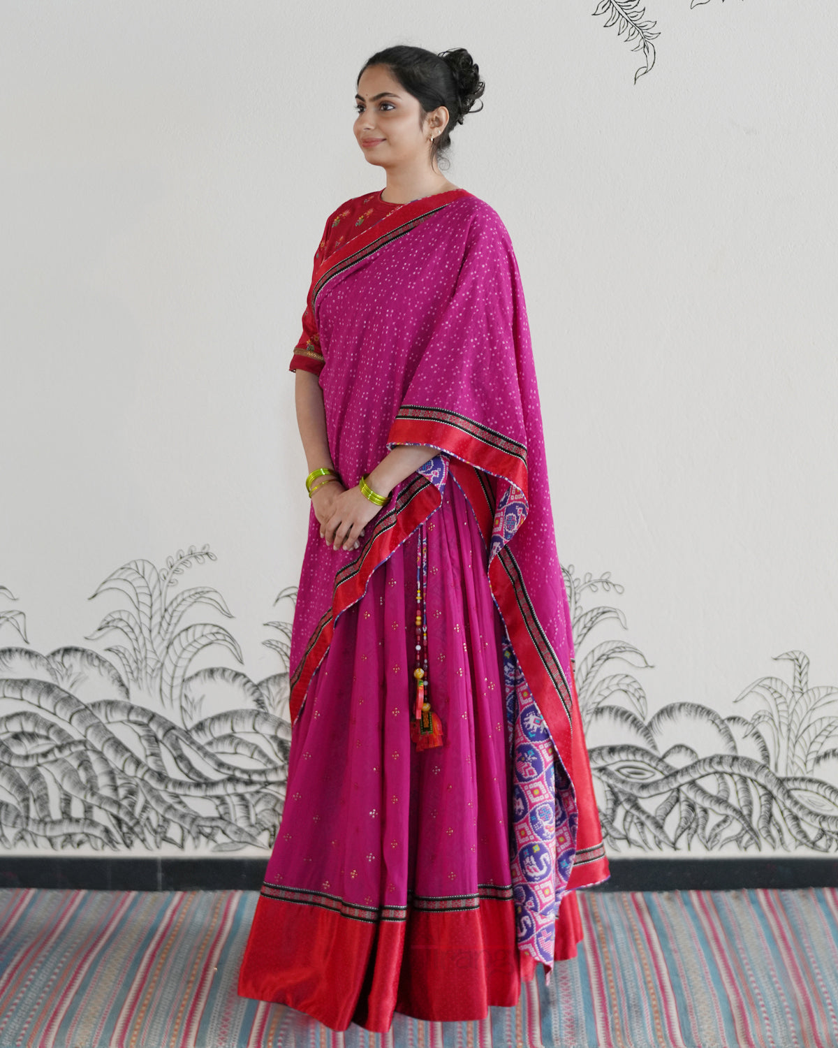 Pink Handwoven Cotton Embroidered Lehenga