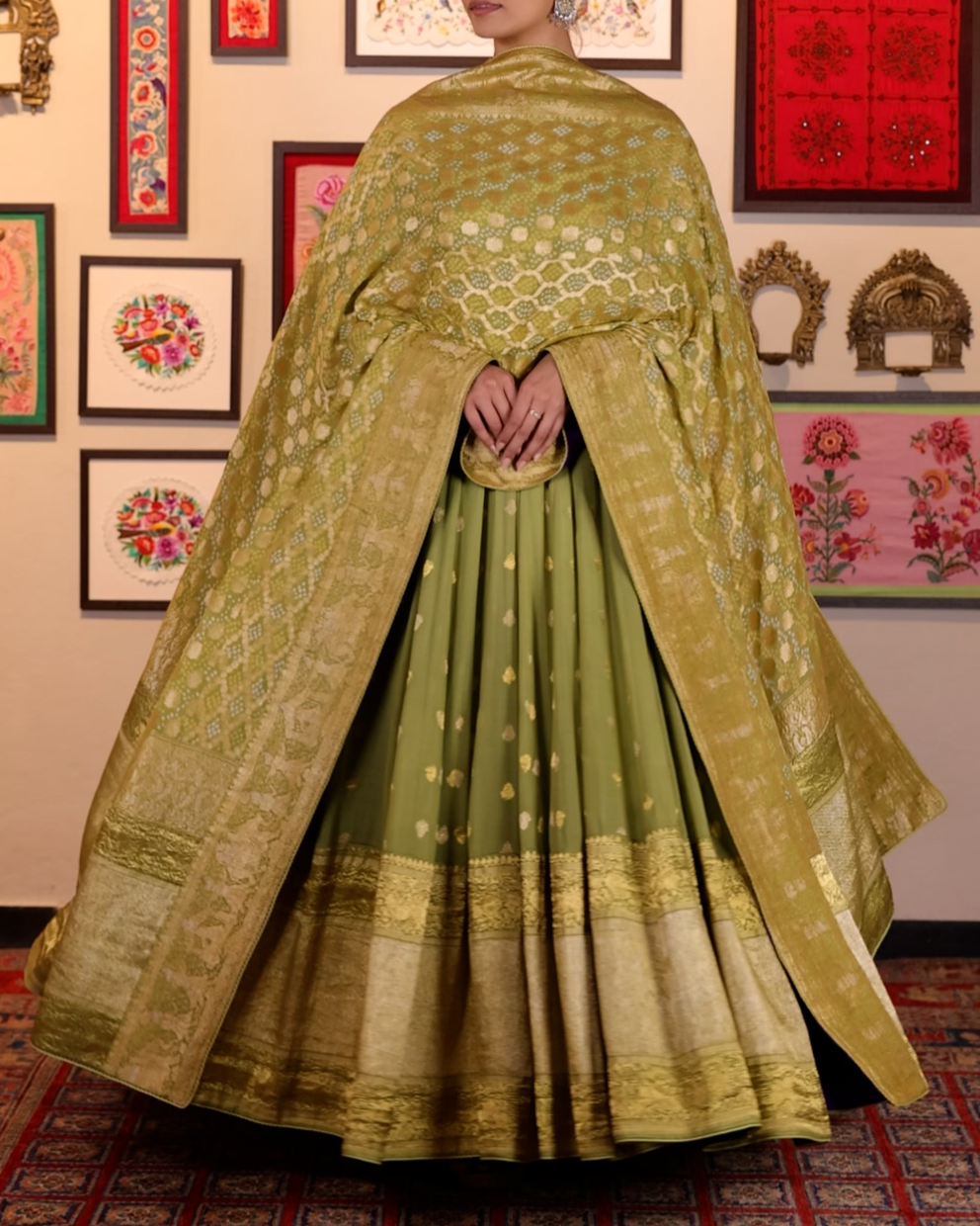 Green Handwoven Chiffon Kanjeevaram Anarkali