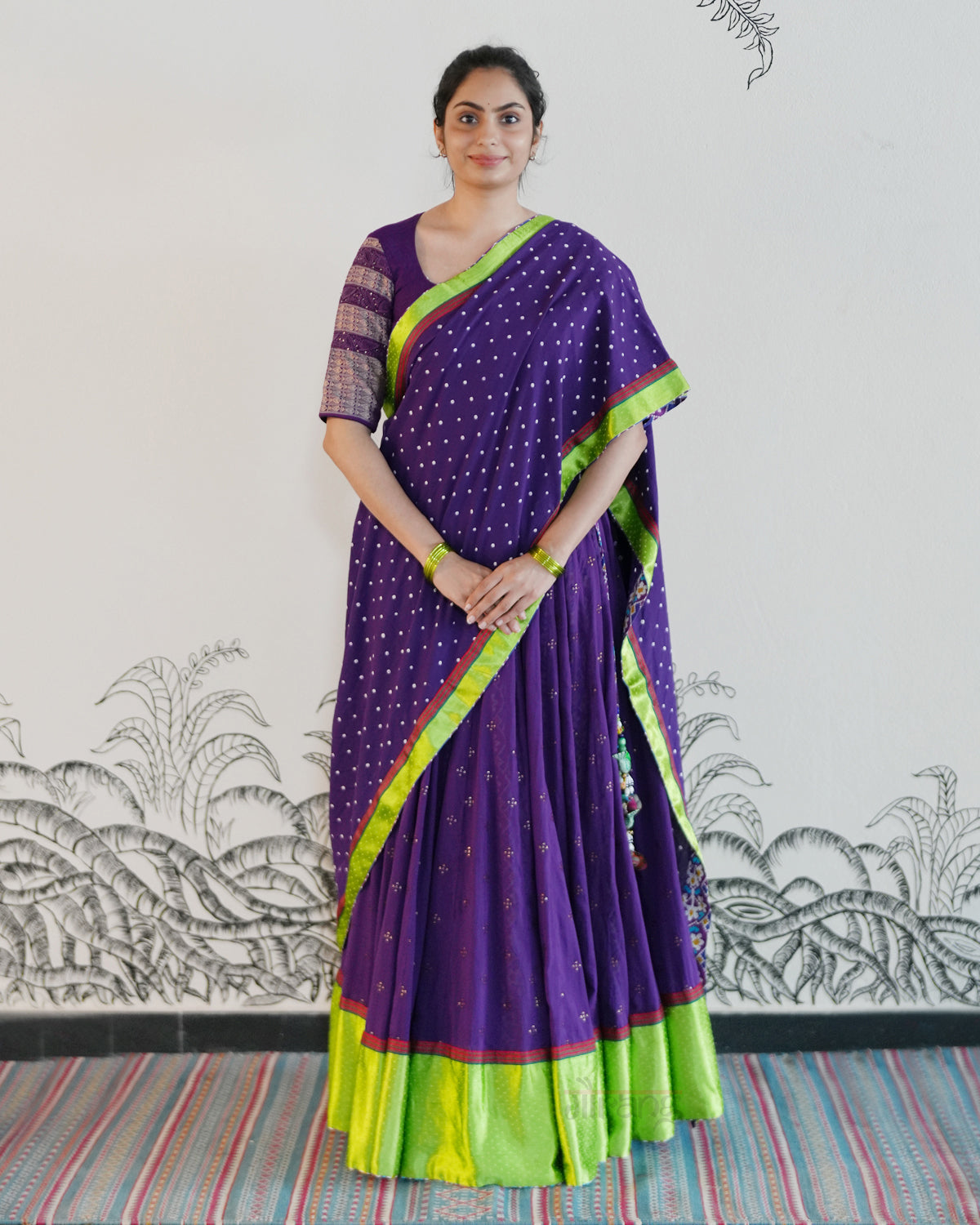 Violet Handwoven Cotton Embroidered Lehenga