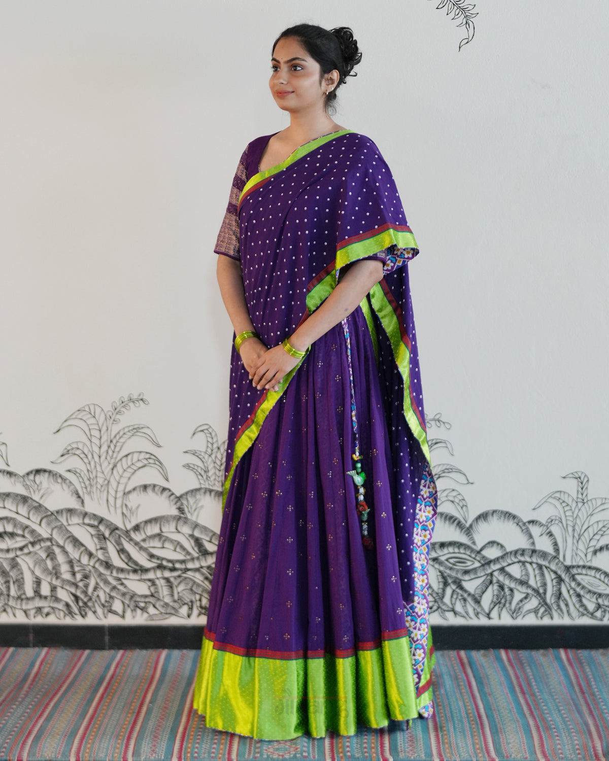 Violet Handwoven Cotton Embroidered Lehenga