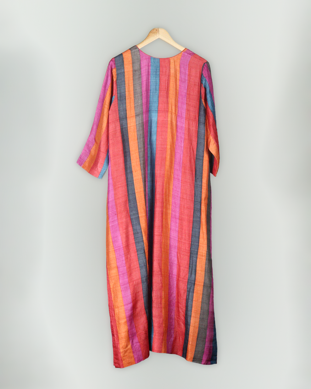 Multi Colour Hand Block Printed Tussar Silk Kurta Set