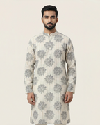Off White Handwoven Chanderi Cotton Printed Kurta