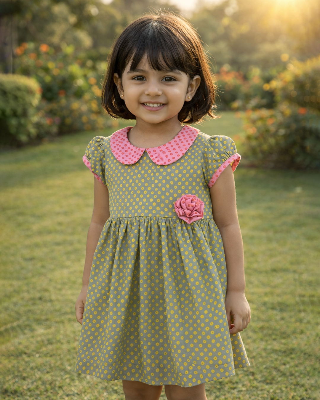 Green Bandhani Printed Frock