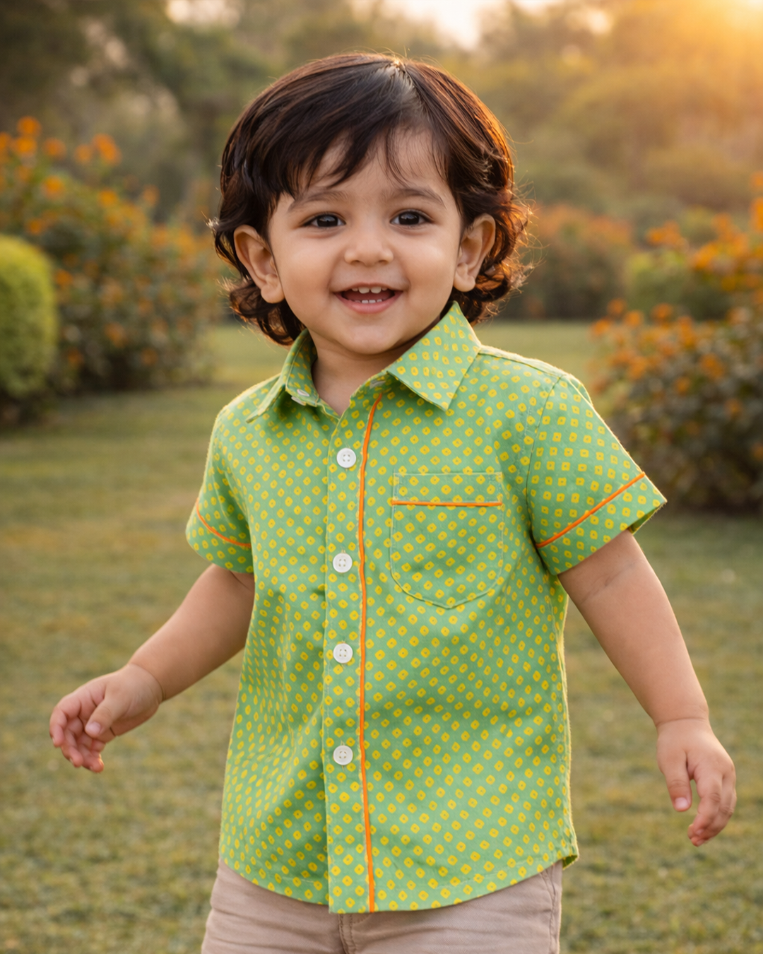 Green Bandhani Printed Shirt