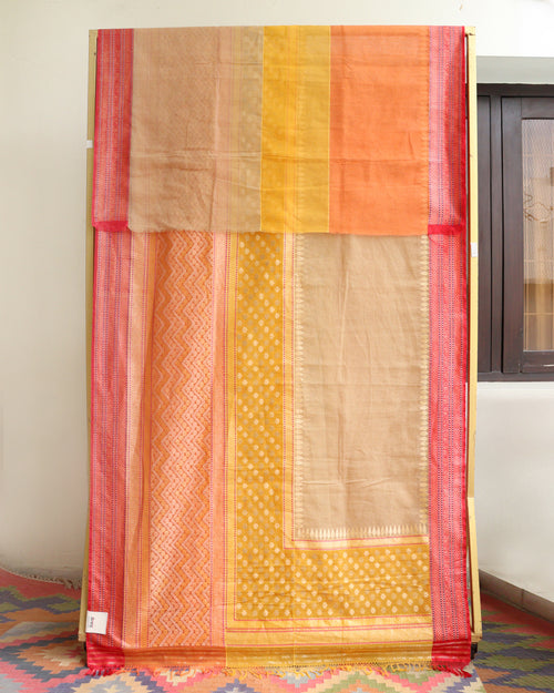 Beige Banaras Cotton Saree