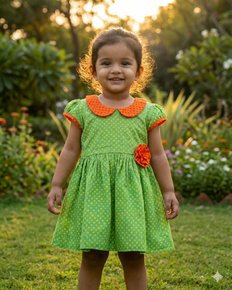 Green Bandhani Printed Frock