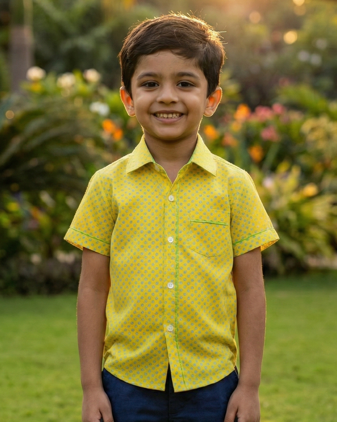 Lemon Yellow Bandhani Printed Shirt