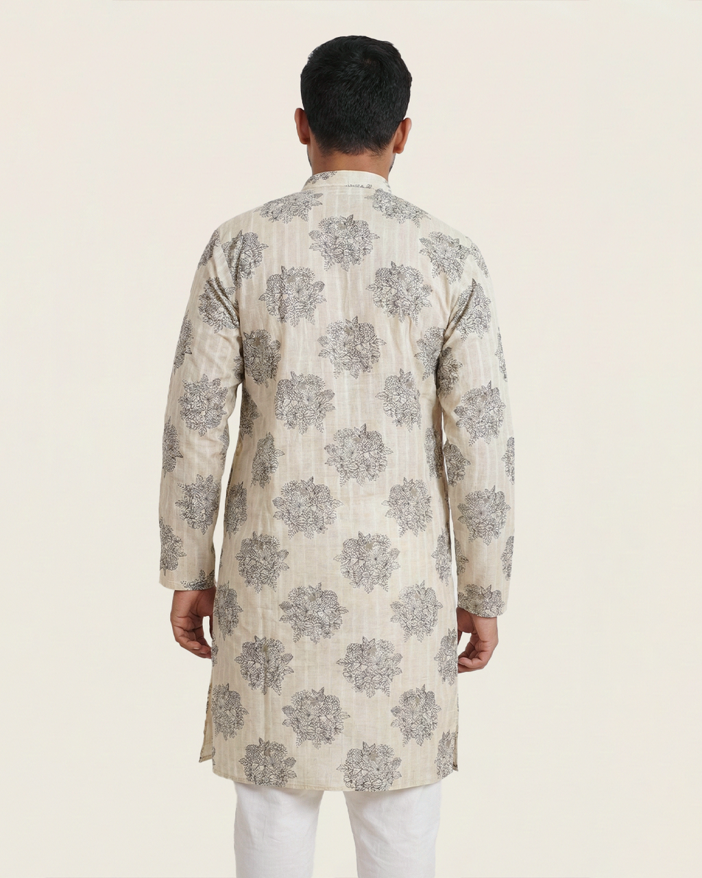 Off White Handwoven Chanderi Cotton Printed Kurta