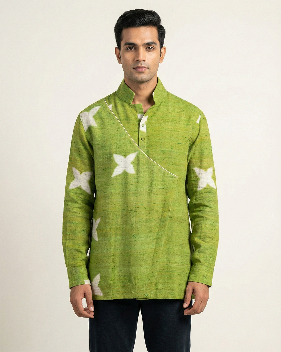 Green Handwoven Muga Silk Short Kurta