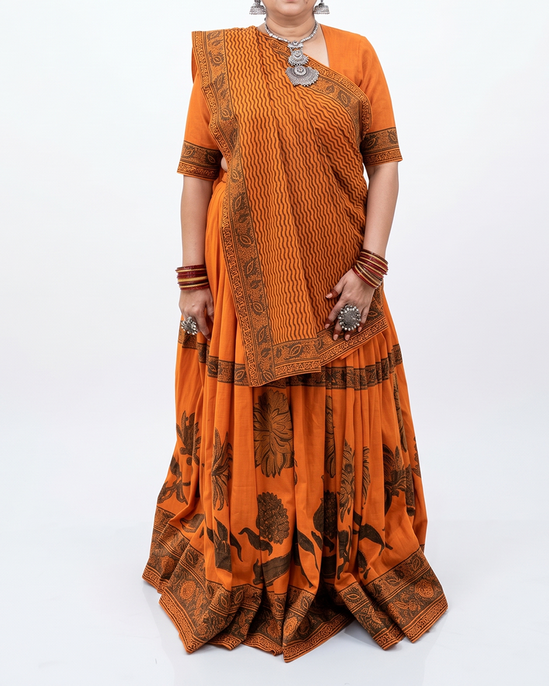Chintz Inspired Block Printed Khadi Lehenga