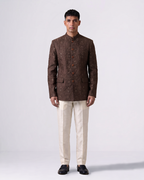 Brown Handwoven Tussar Silk Embroidered Bandhgala