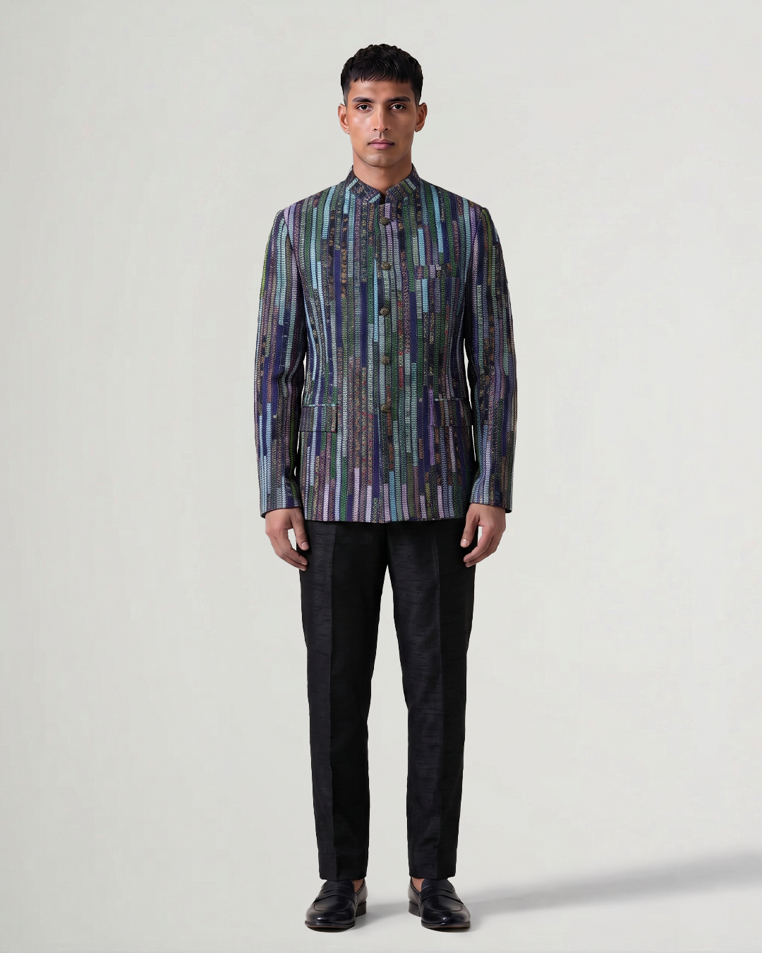 Gaurang Men × Paiwand Multi-Weave Bandhgala - Blue