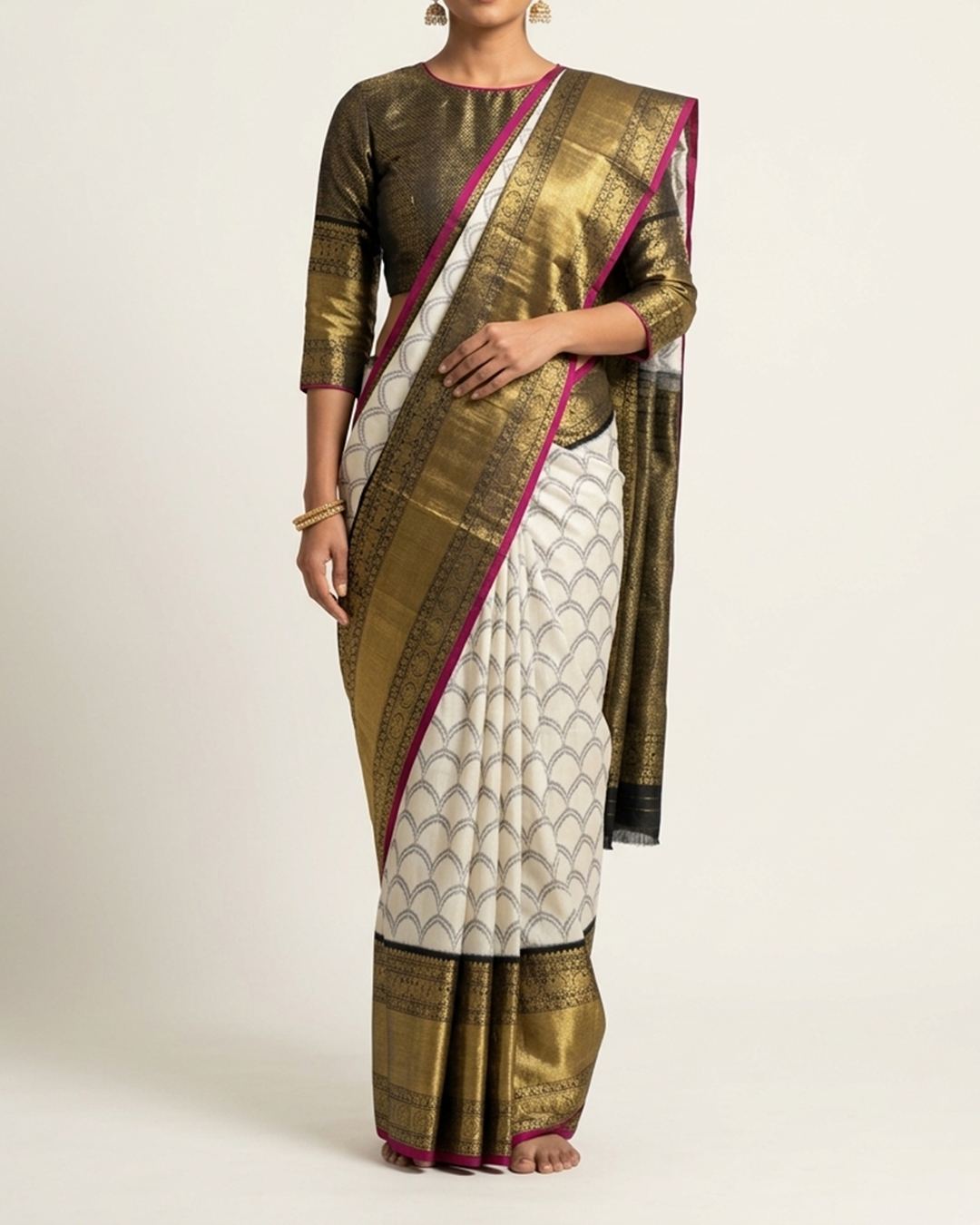 Off White Handwoven Kanjeevaram Silk Saree