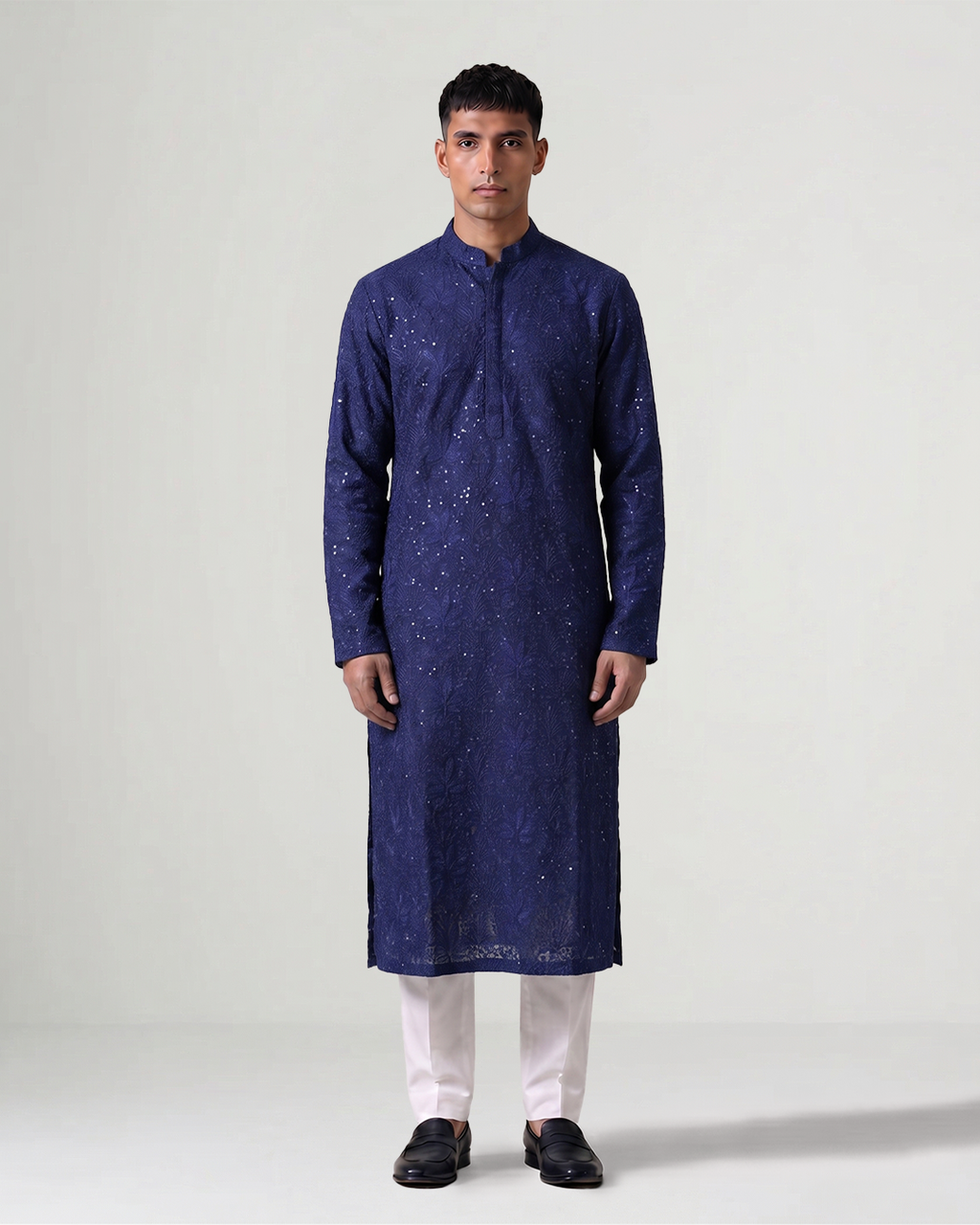 Blue Handwoven Tussar Silk Embroidered Kurta