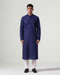 Blue Handwoven Tussar Silk Embroidered Kurta